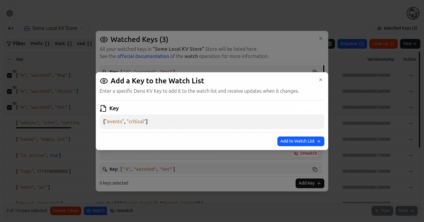 Add Keys To Watch List Dialog screenshot (light)