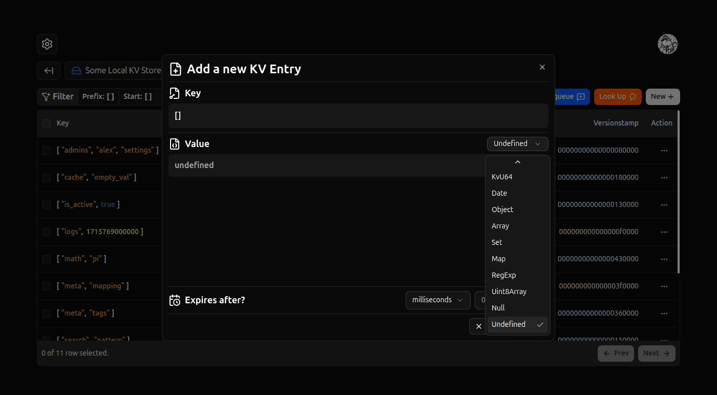 Add Kv Entry form screenshot (dark)