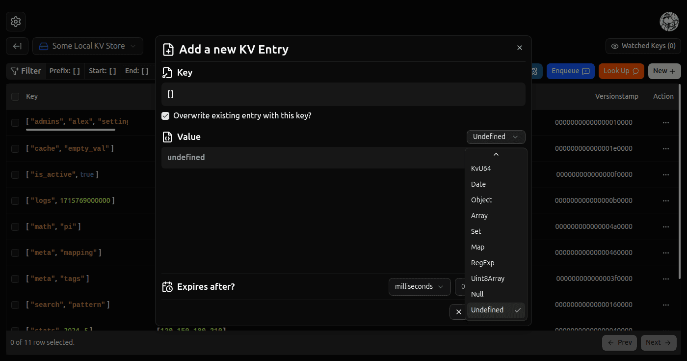 Add Kv Entry form screenshot (dark)
