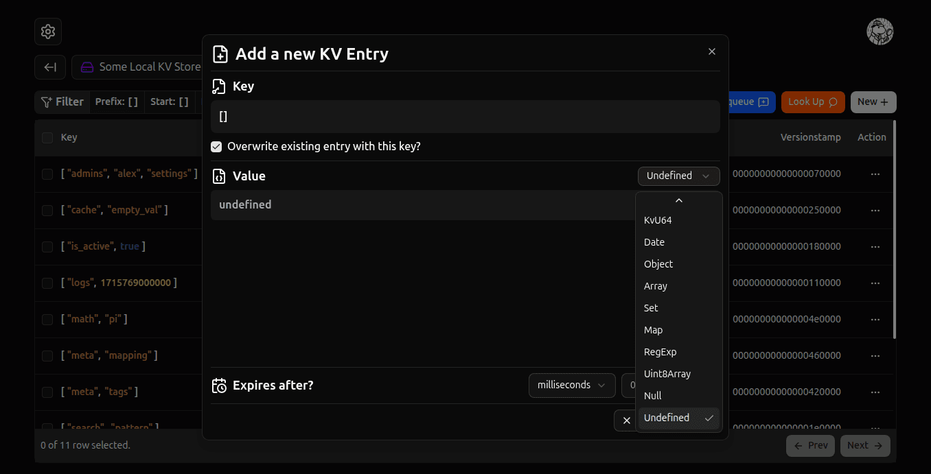 Add Kv Entry form screenshot (dark)