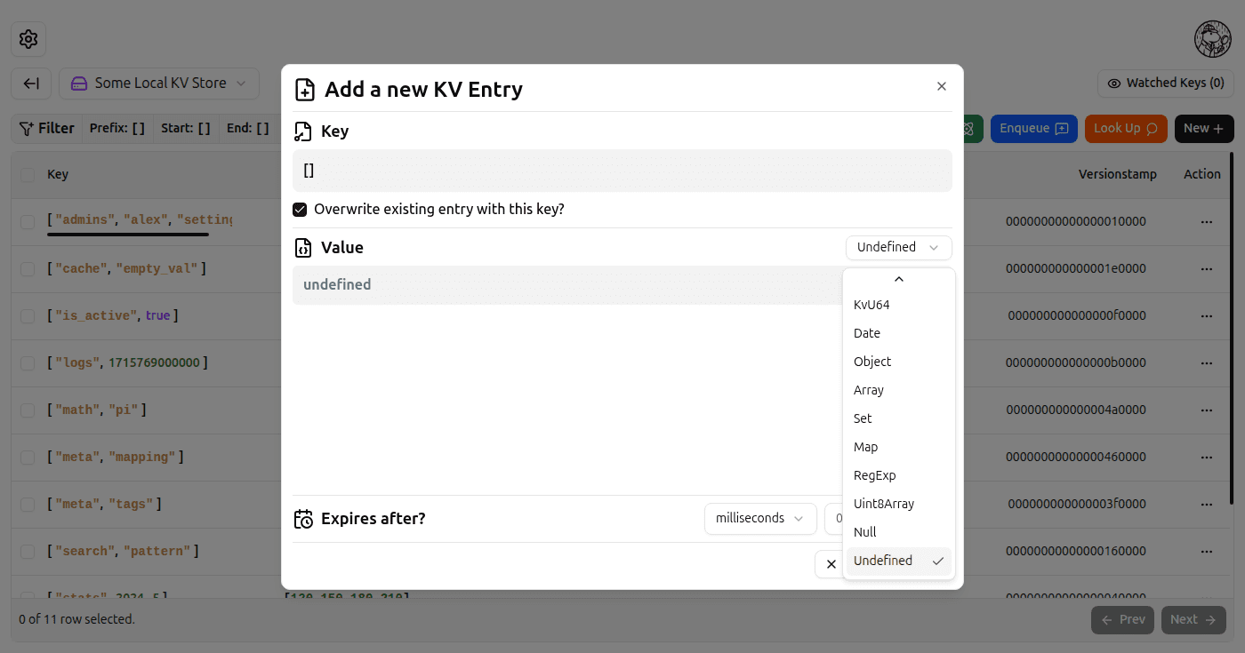 Add Kv Entry form screenshot (light)