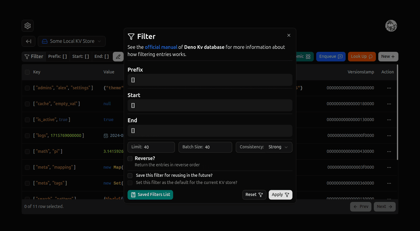 Browsing Params Dialog screenshot (dark)
