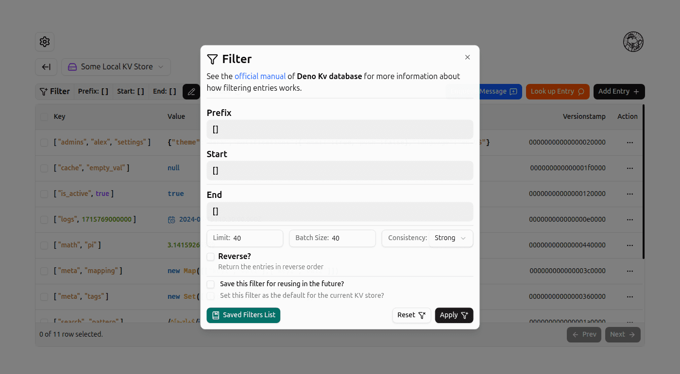 Browsing Params Dialog screenshot (light)