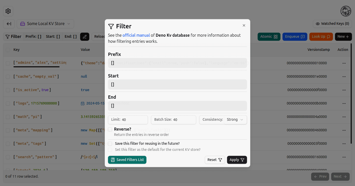 Browsing Params Dialog screenshot (light)