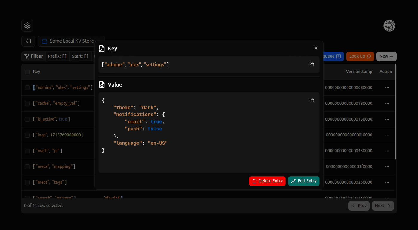Display Kv Entry form screenshot (dark)