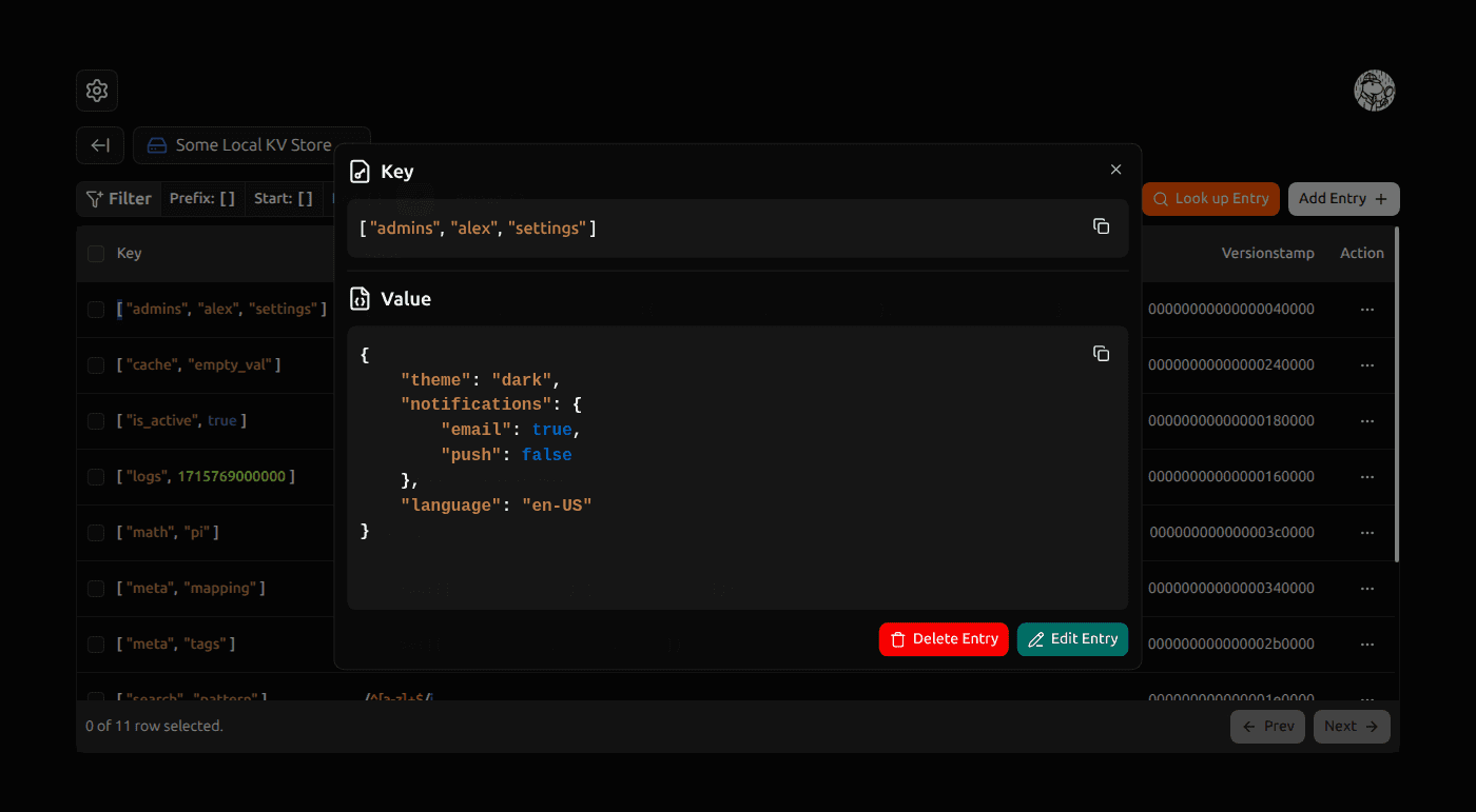 Display Kv Entry form screenshot (dark)