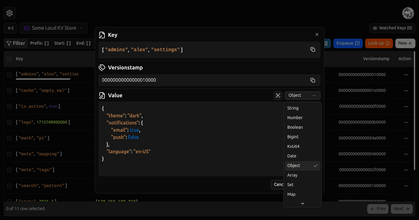 Edit Kv Entry form screenshot (dark)