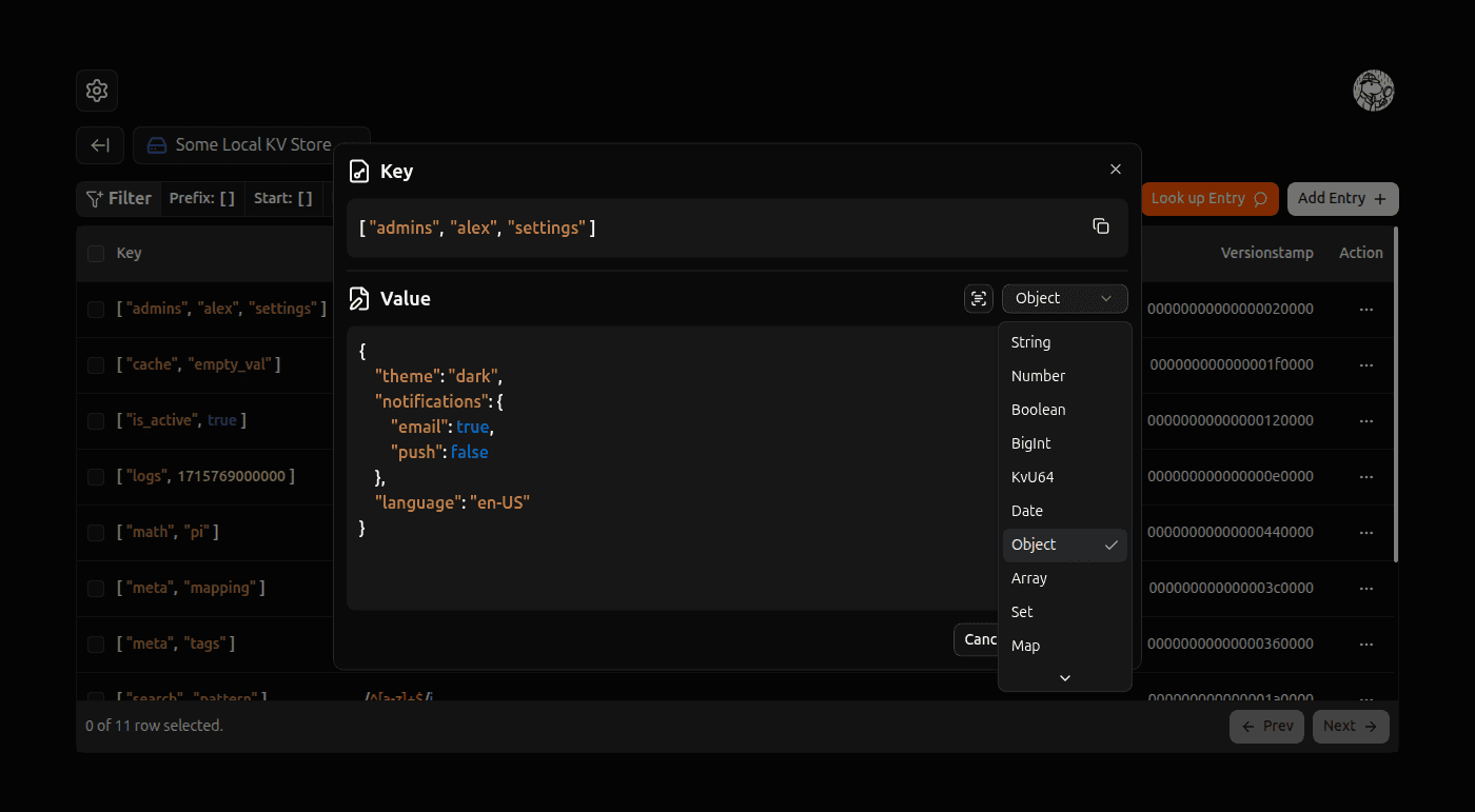 Edit Kv Entry form screenshot (dark)