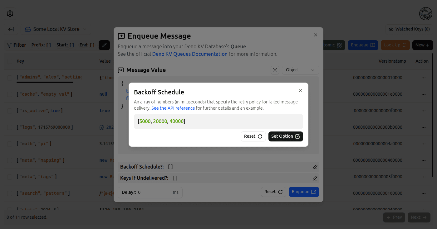 Enqueue Message Backoff Schedule Option screenshot (light)