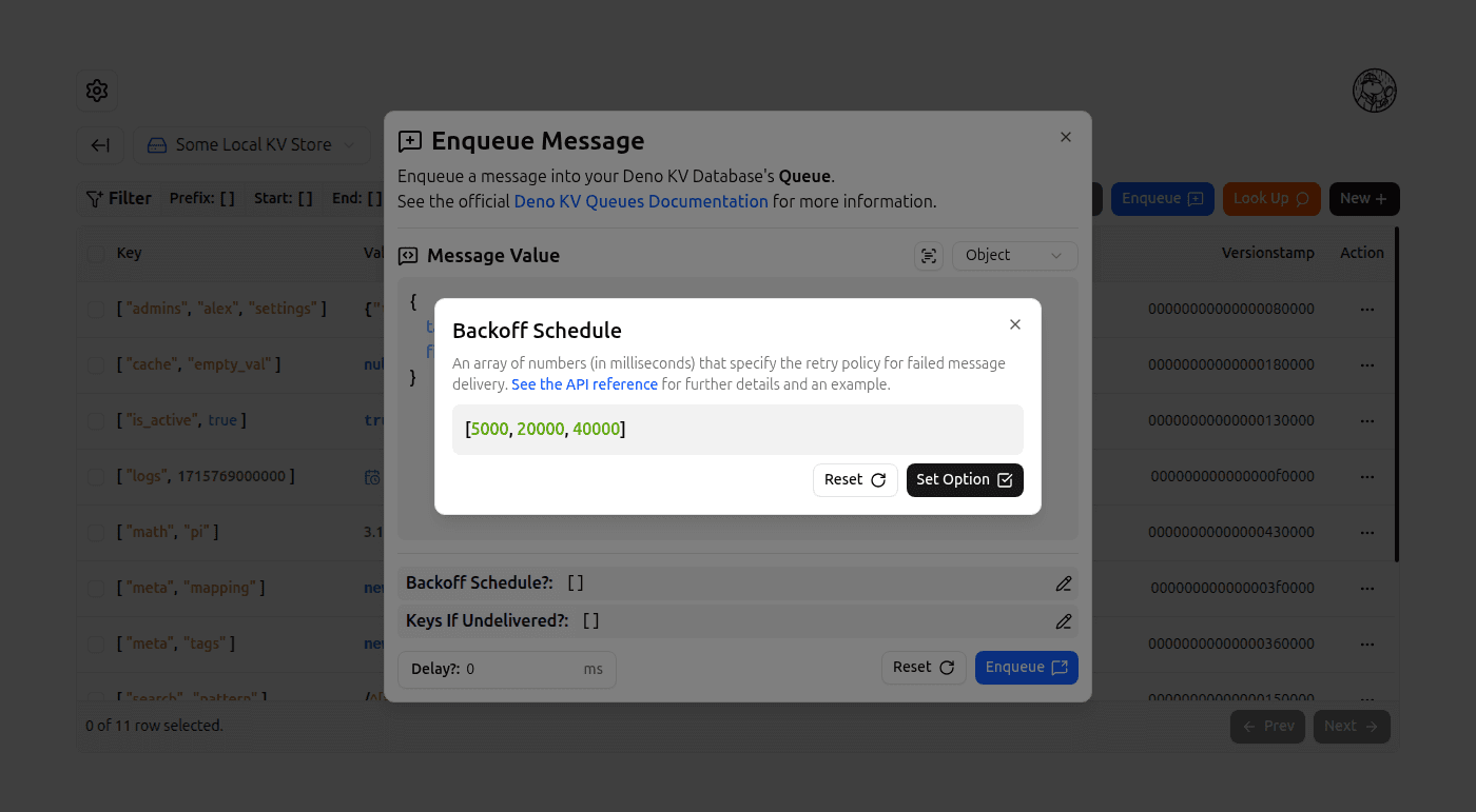 Enqueue Message Backoff Schedule Option screenshot (light)