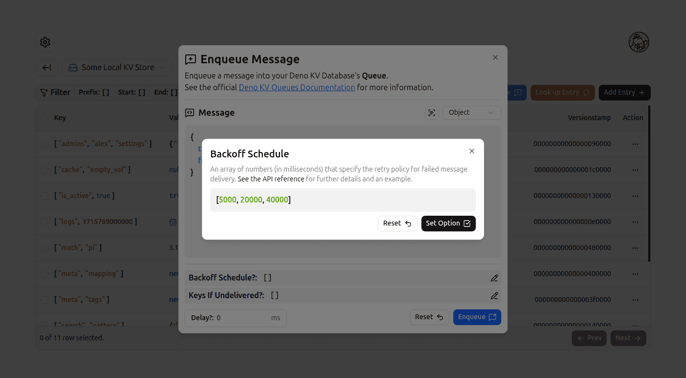 Enqueue Message Backoff Schedule Option screenshot (light)