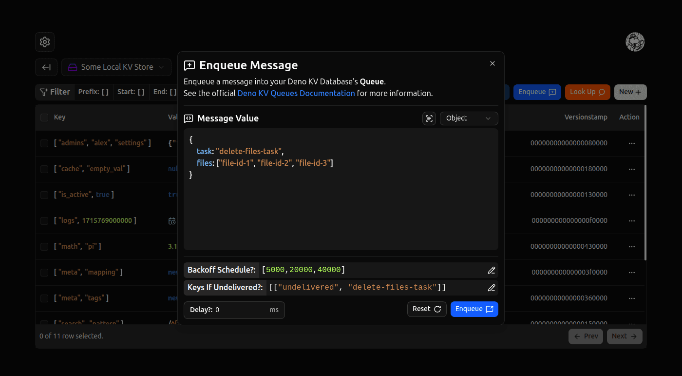 Enqueue Message Dialog screenshot (dark)