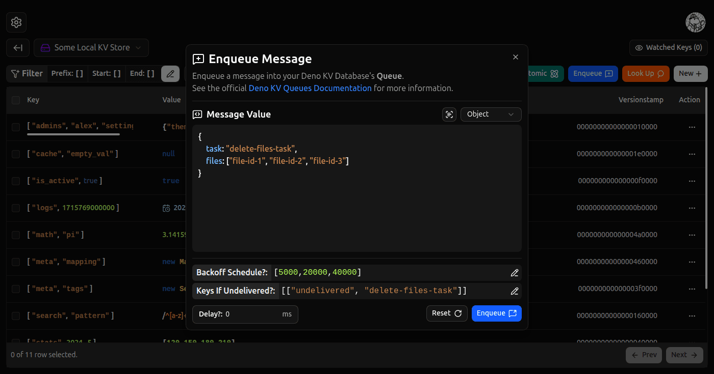 Enqueue Message Dialog screenshot (dark)