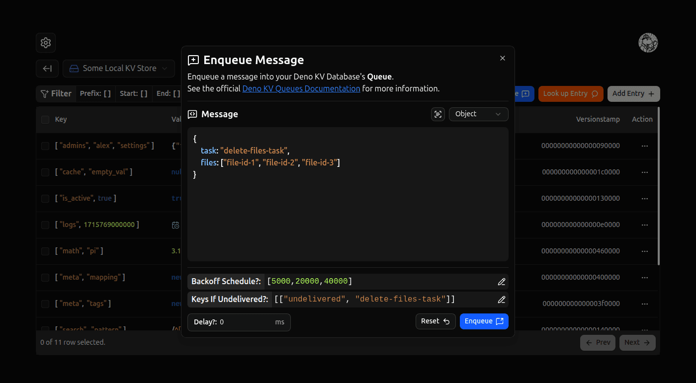 Enqueue Message Dialog screenshot (dark)