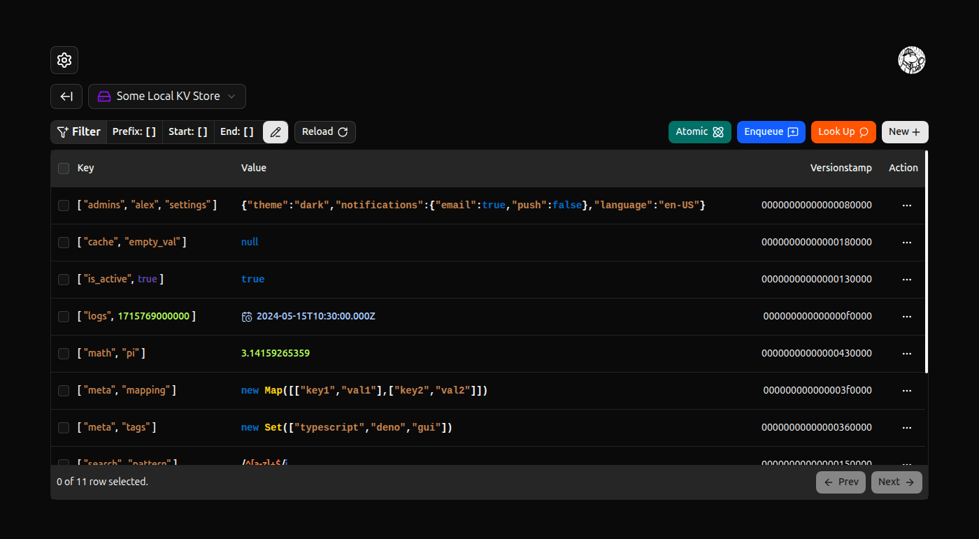 KV Entries Table screenshot (dark)