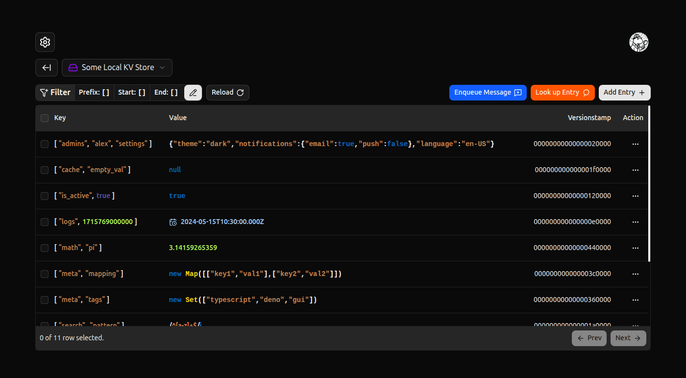 KV Entries Table screenshot (dark)