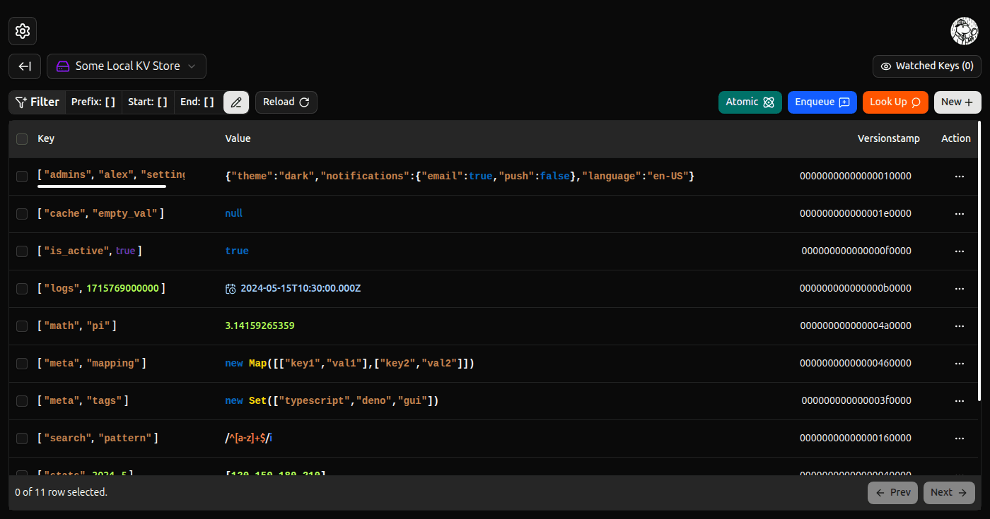 KV Entries Table screenshot (dark)
