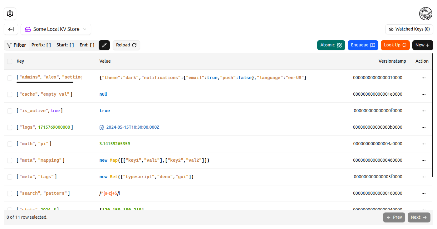 KV Entries Table screenshot (light)