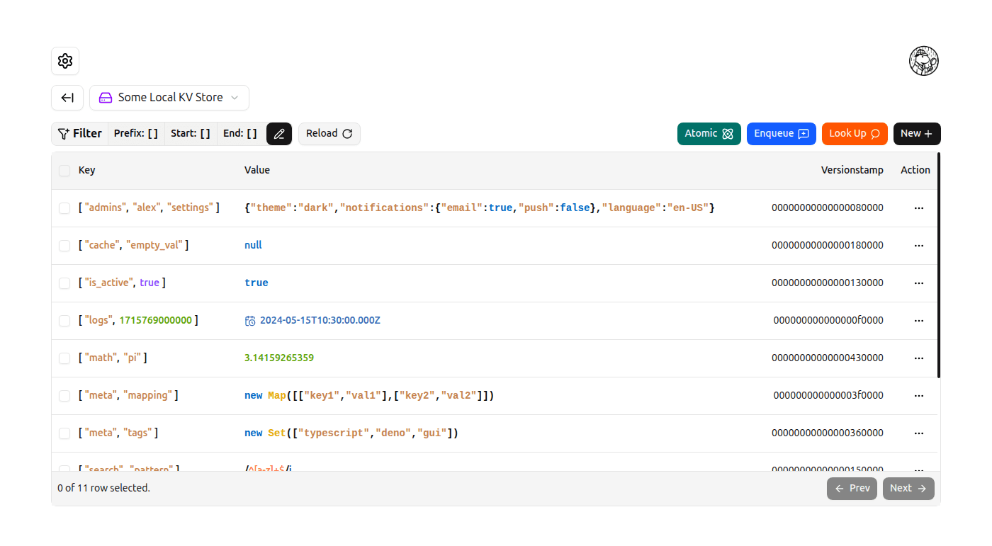 KV Entries Table screenshot (light)
