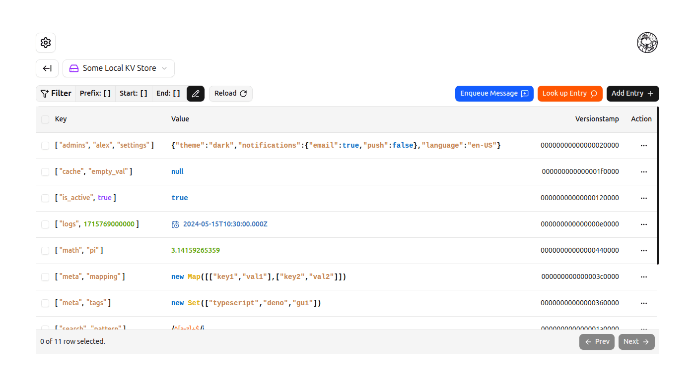 KV Entries Table screenshot (light)