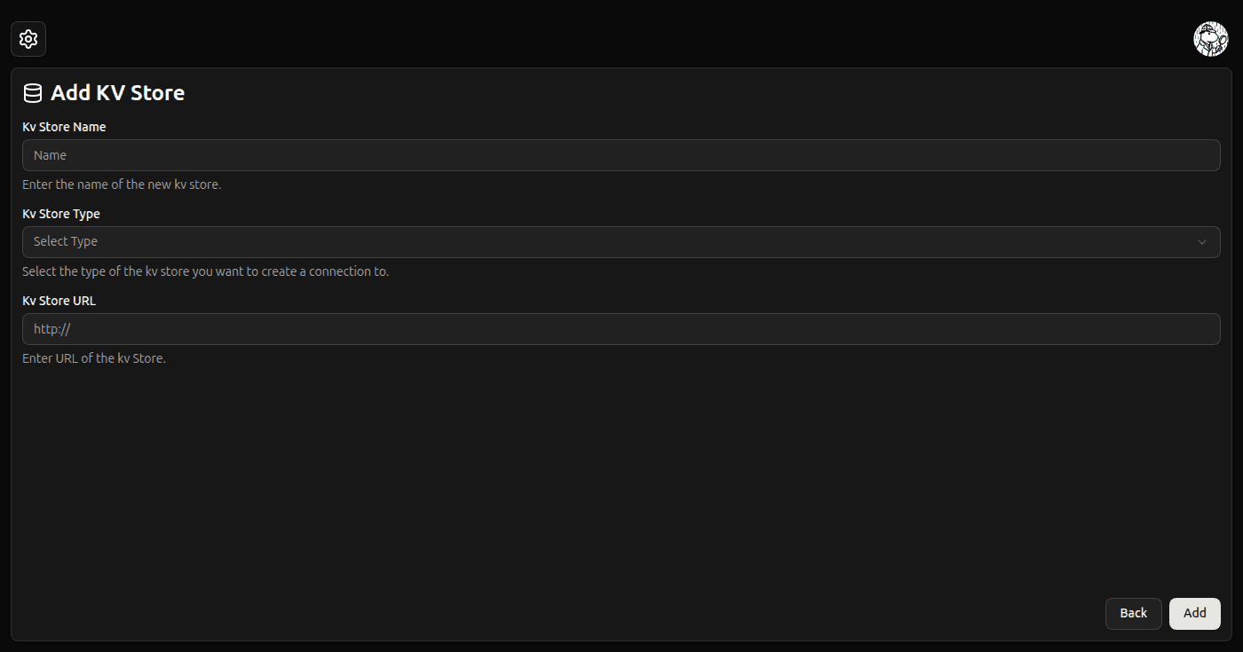 KV Store Form screenshot (dark)