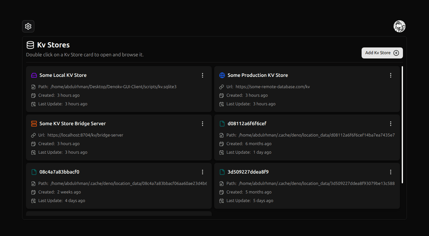 KV Stores Grid screenshot (dark)