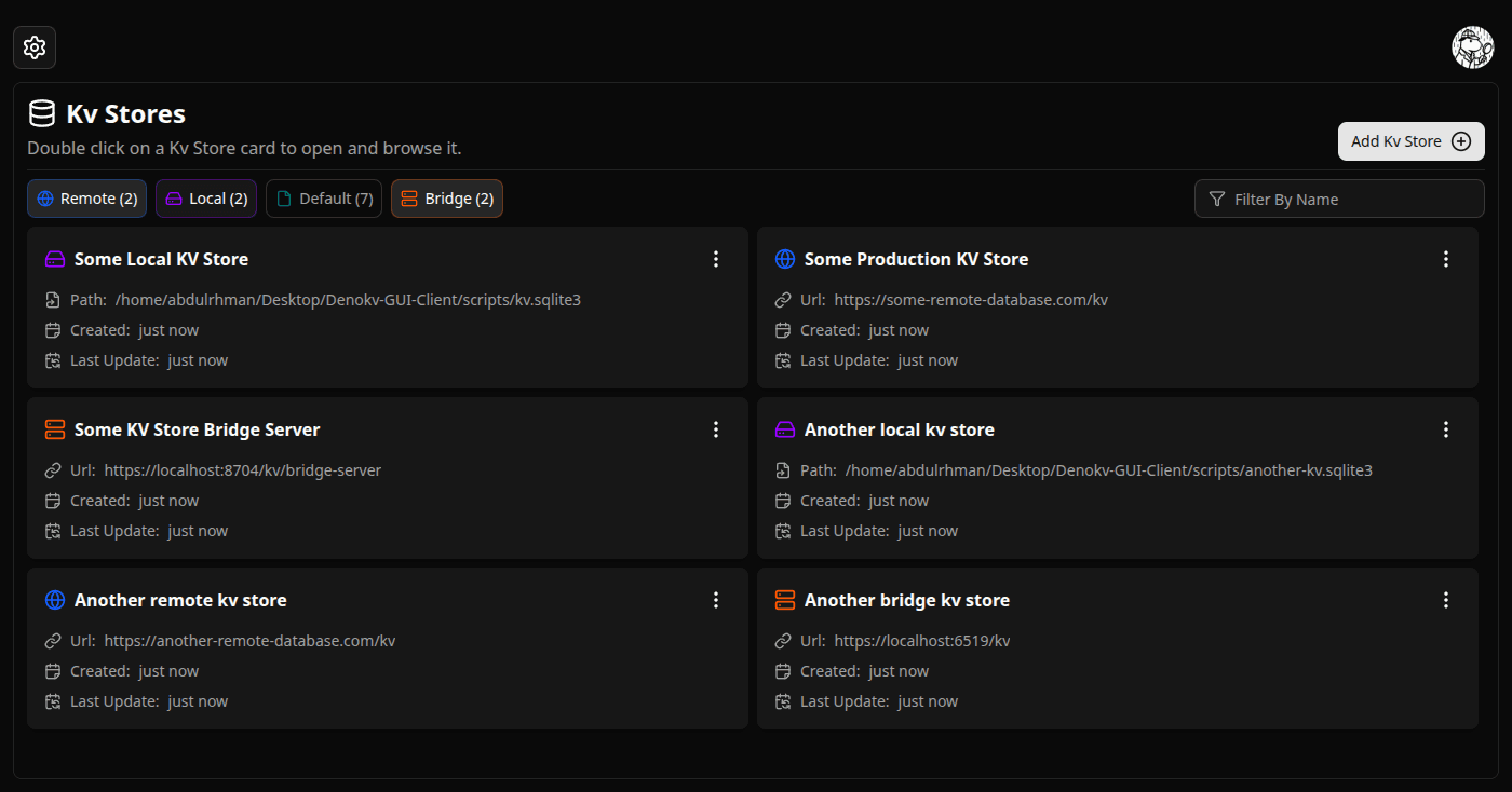 KV Stores Grid screenshot (dark)