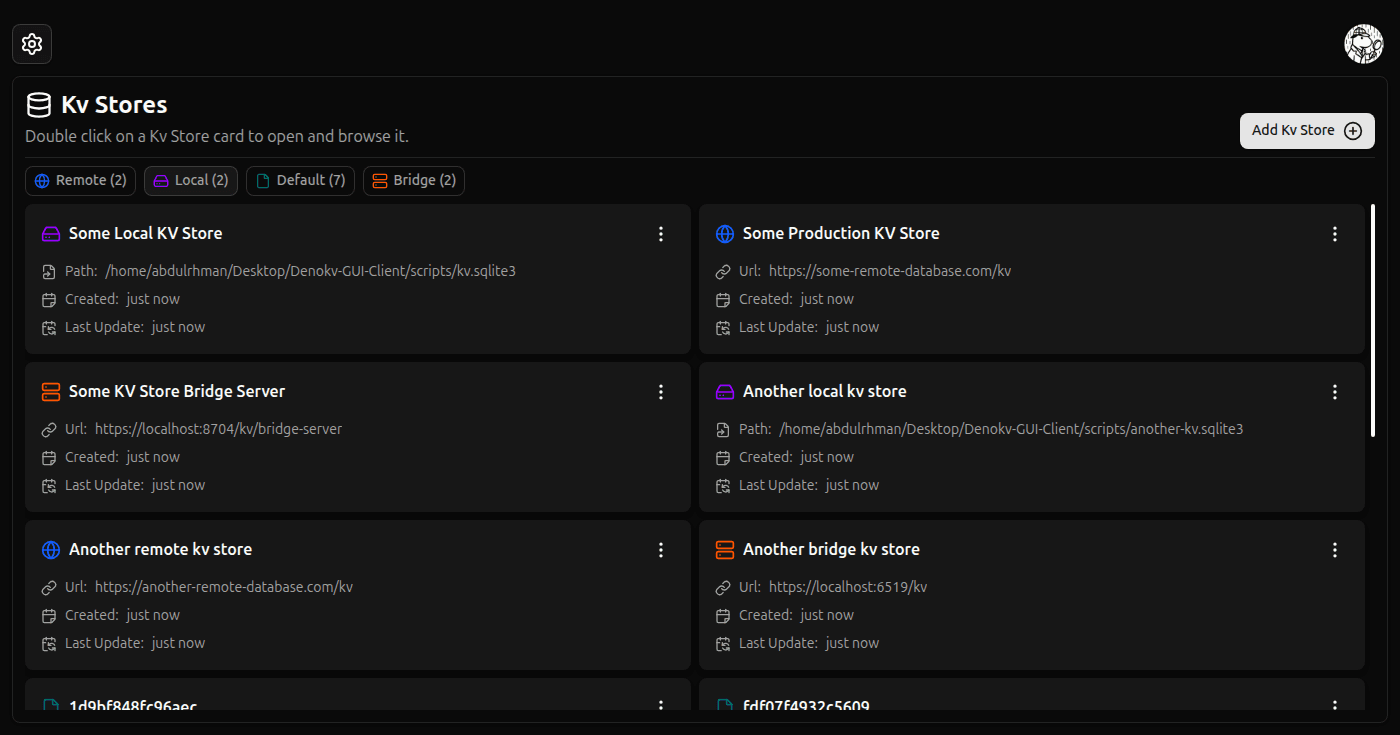 KV Stores Grid screenshot (dark)