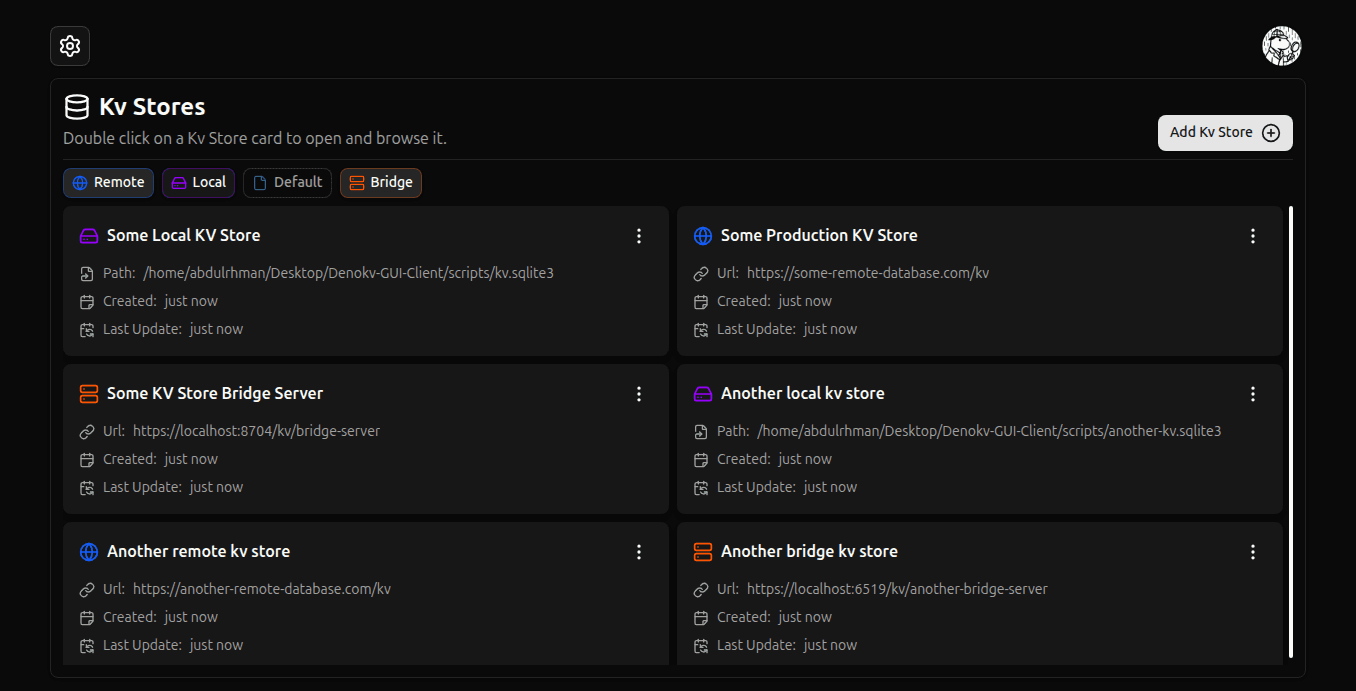 KV Stores Grid screenshot (dark)