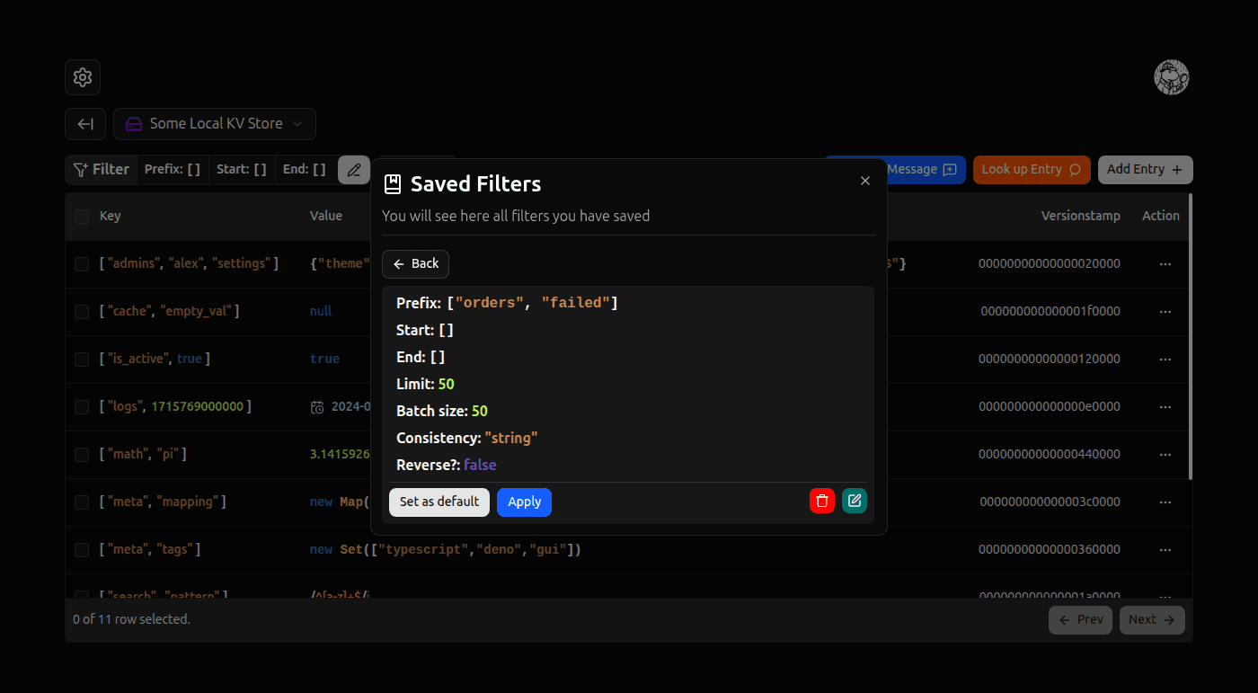 Saved Browsing Params Dialog screenshot (dark)