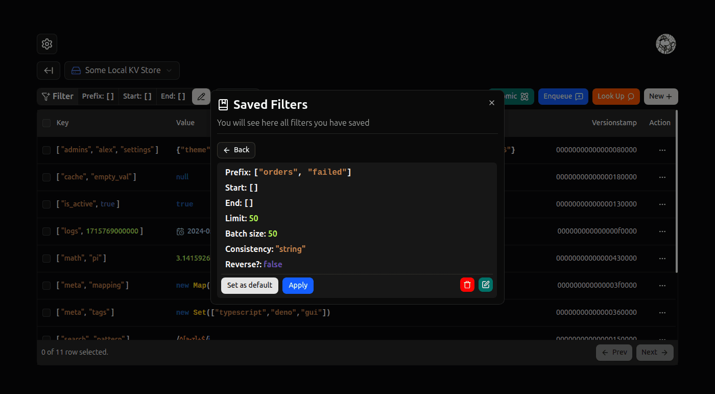 Saved Browsing Params Dialog screenshot (dark)