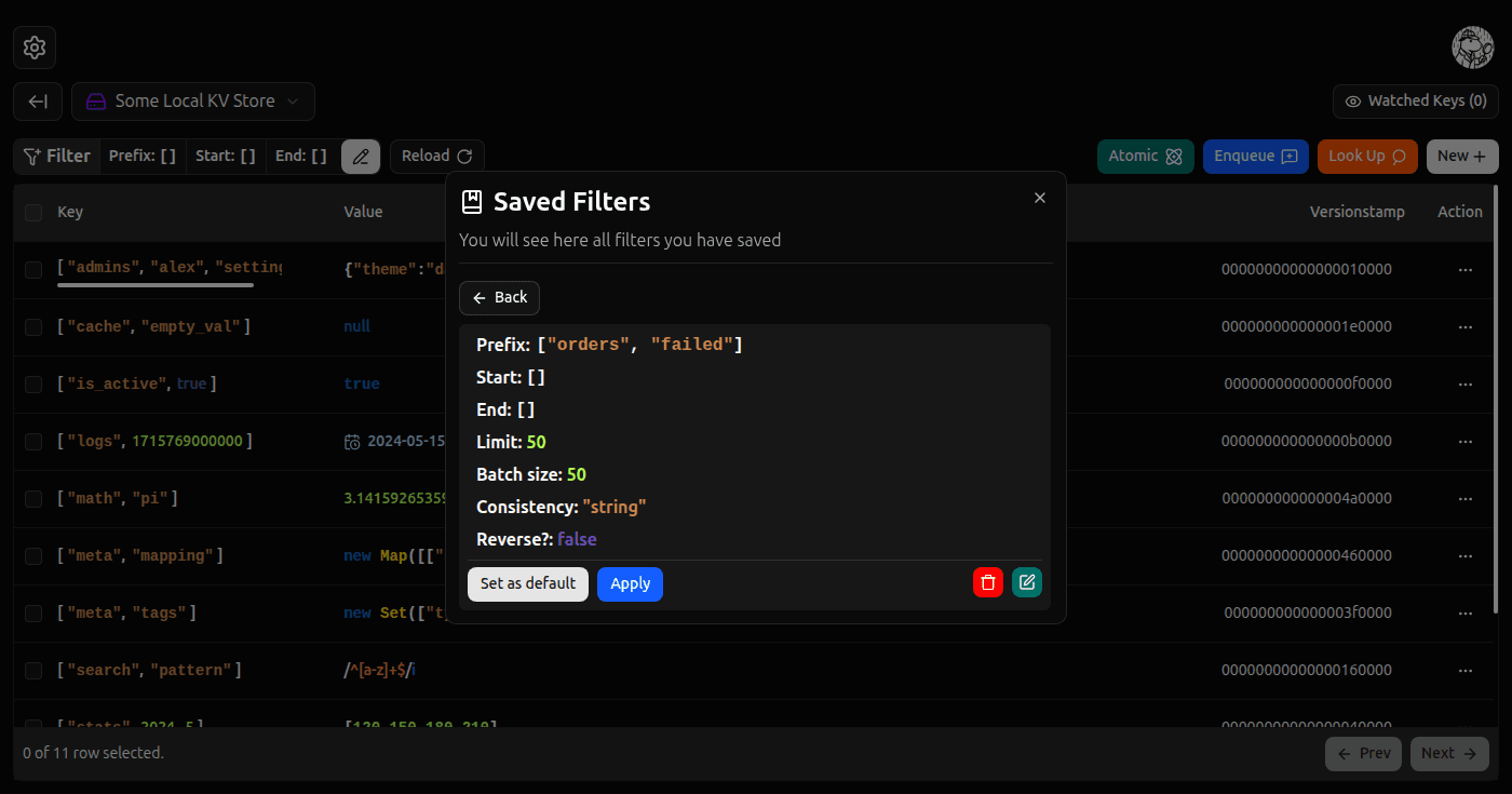 Saved Browsing Params Dialog screenshot (dark)