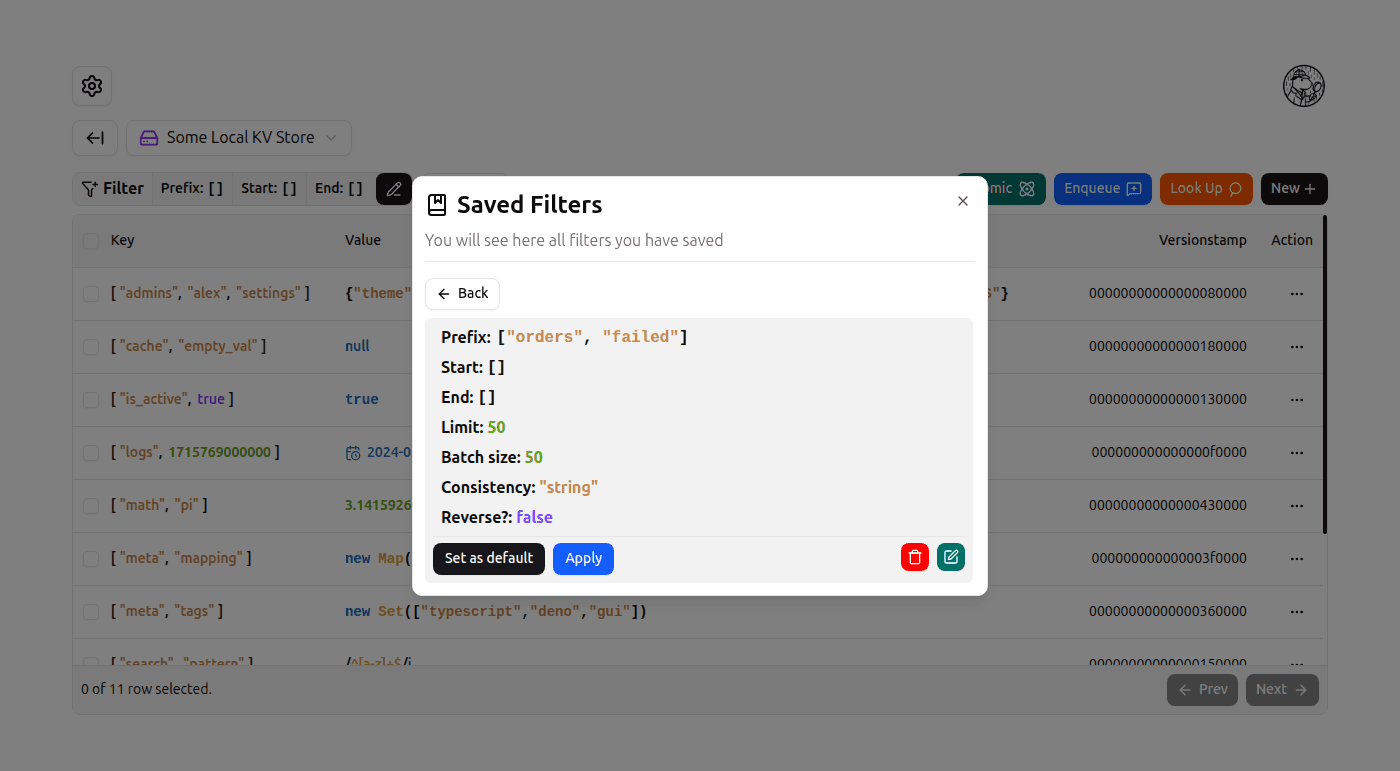 Saved Browsing Params Dialog screenshot (light)