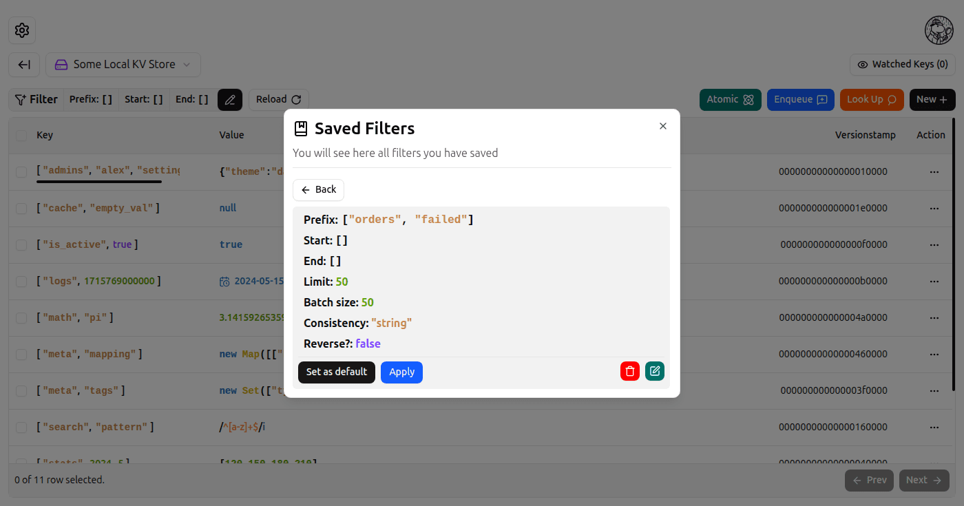 Saved Browsing Params Dialog screenshot (light)