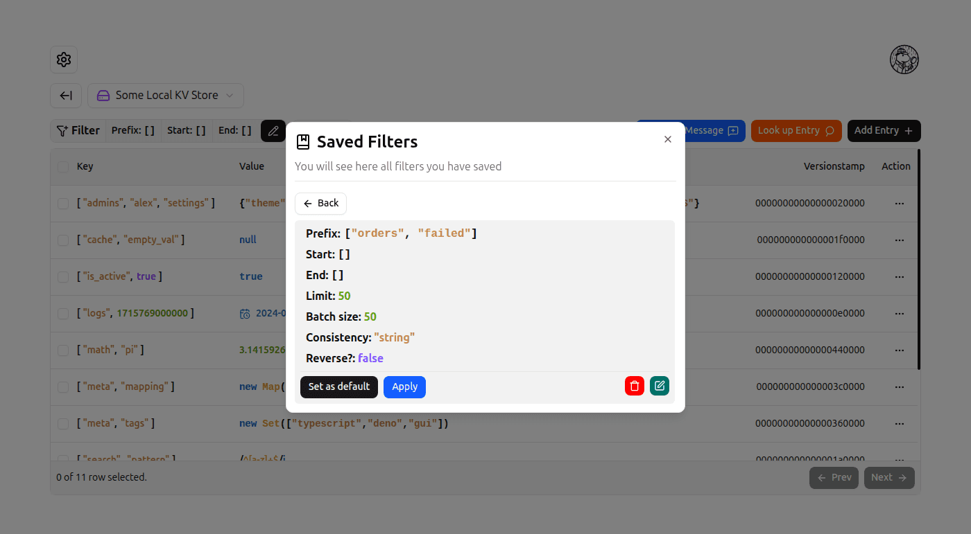 Saved Browsing Params Dialog screenshot (light)