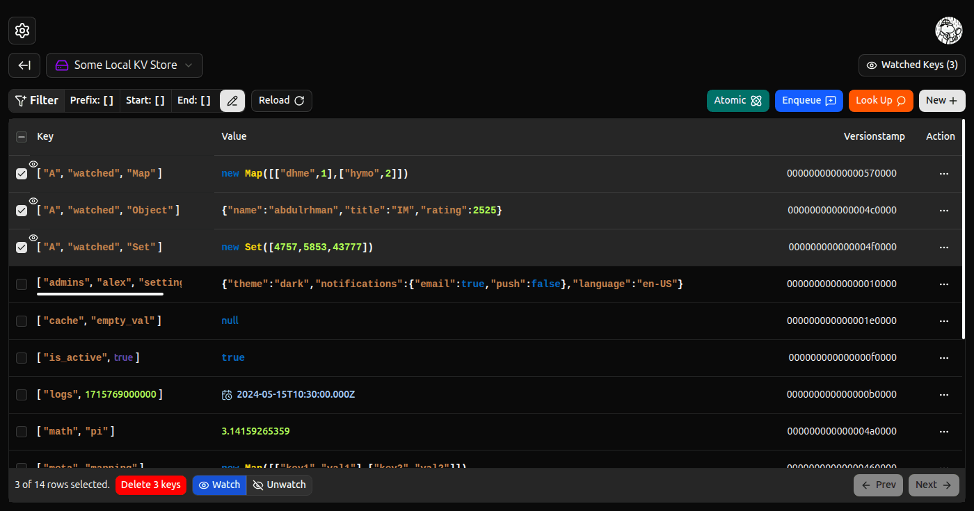 Watched Entries in Kv Entries table screenshot (dark)