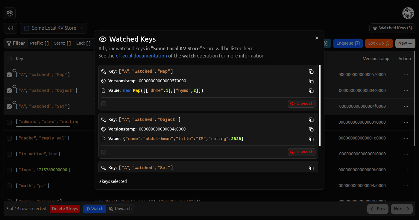 Watched Keys Dialog screenshot (dark)
