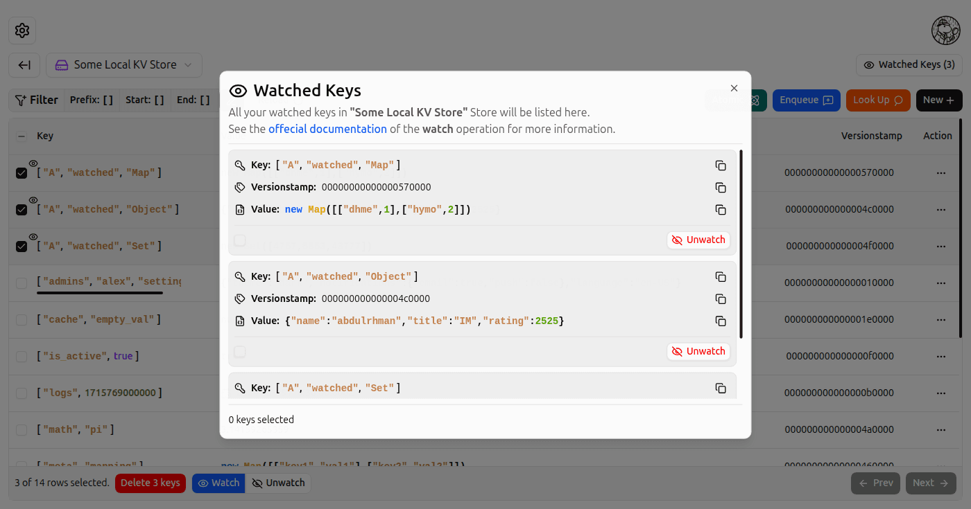 Watched Keys Dialog screenshot (light)
