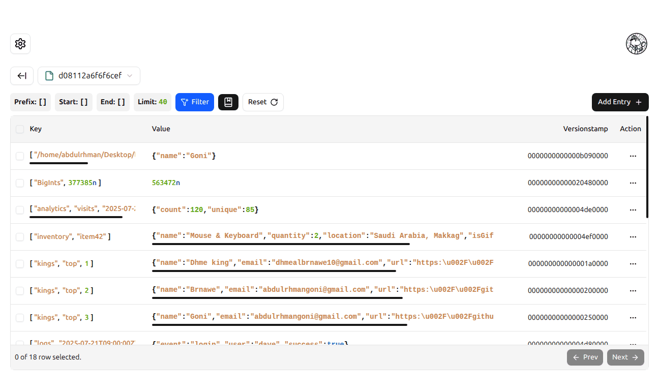 KV Entries screenshot